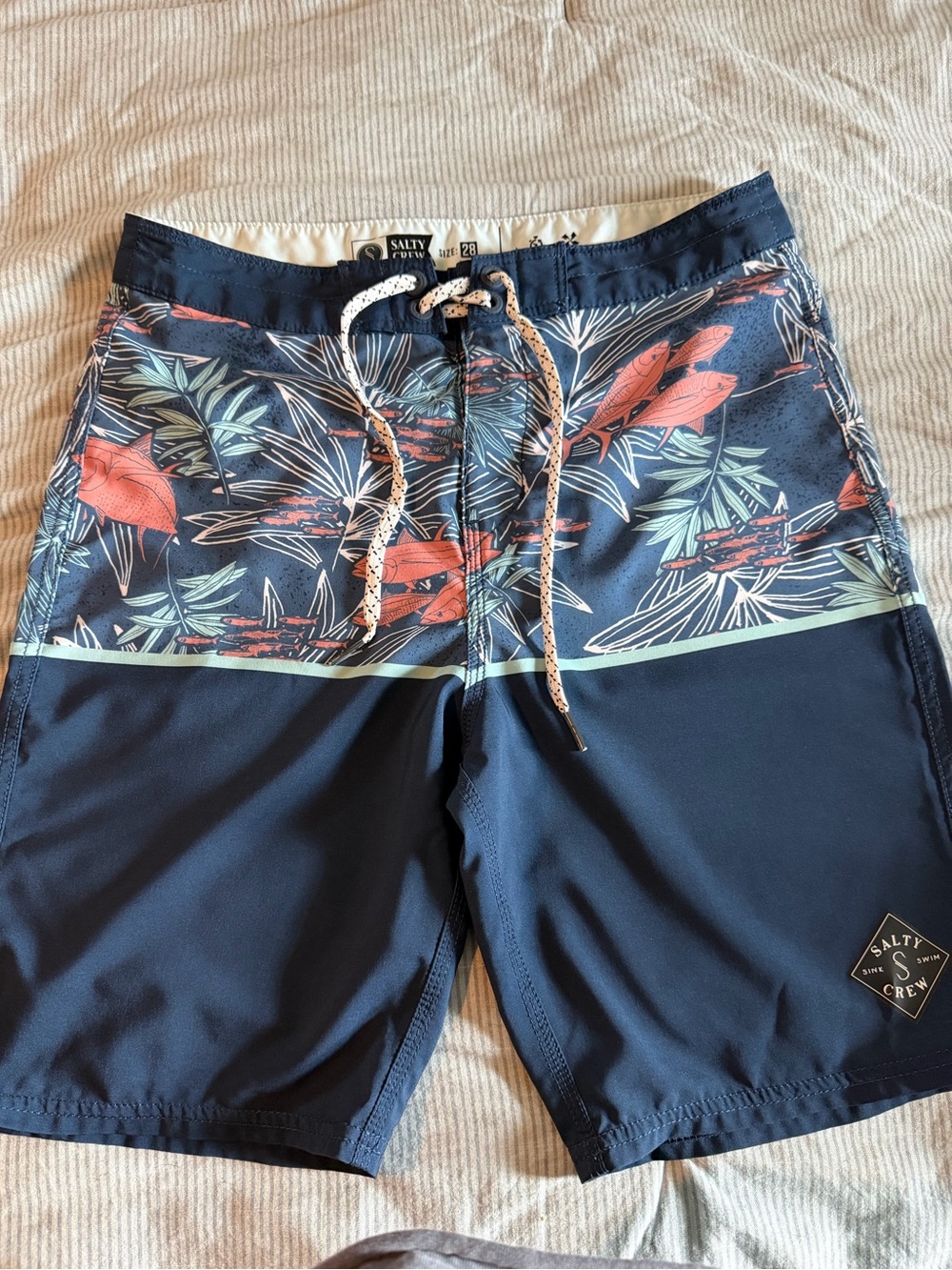 Salty Crew Navy Board Shorts with Coral Floral Panel